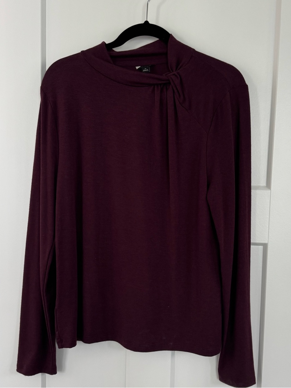 Ann Taylor Long Sleeve Twist Neck Top - Deep Plum